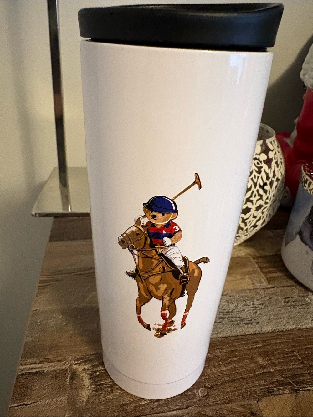 Polo by Ralph Lauren White Travel Tumbler with Navy and Red Polo Graphic